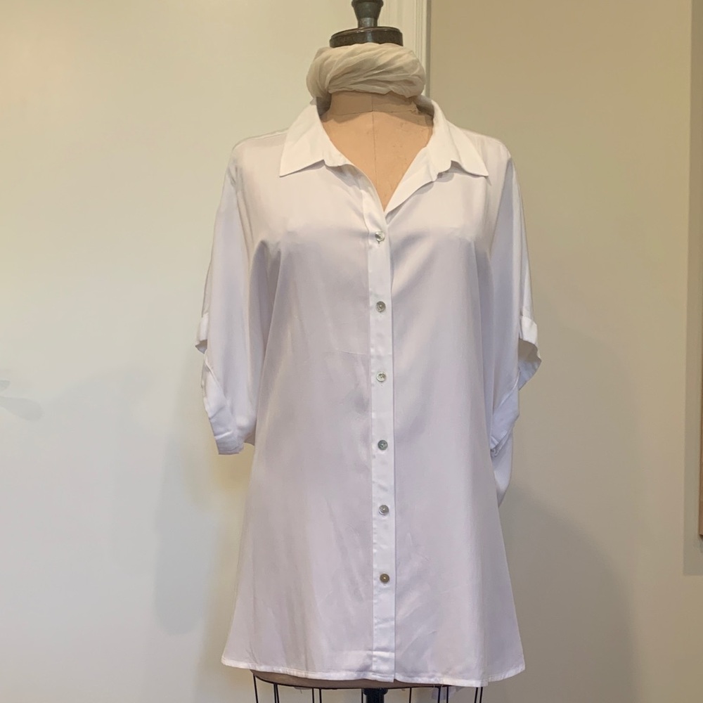 Jane and Delancey Classic White shirt sleeve with tab Button-Down Blouse